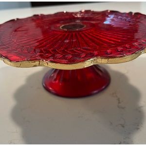 AMAZING red glass and gold cake stand